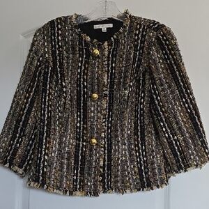 CAbi Multicolor Tweed Blazer with Gold Accents
